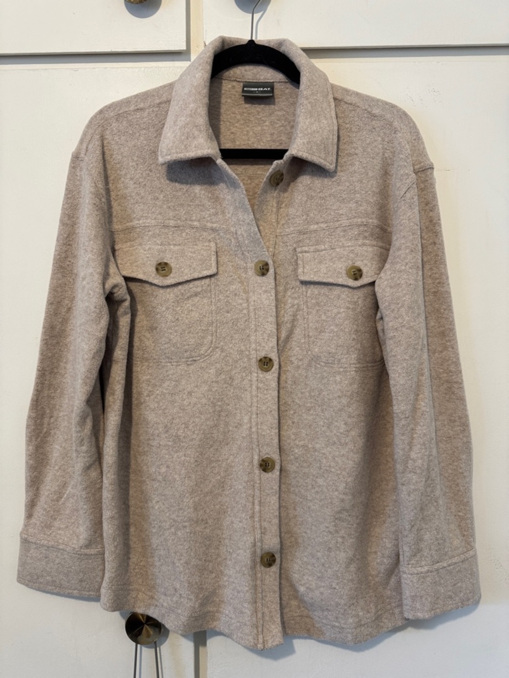 32 Degree Lightweight Button-Front Shacket in Taupe